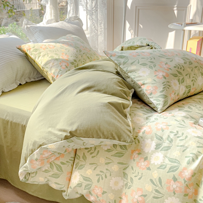 91家纺网 家纺一手货源 找家纺 宜家坊 2023新款法式风水洗棉麻四件套 细雨