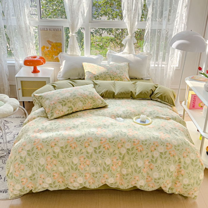 91家纺网 家纺一手货源 找家纺 宜家坊 2023新款法式风水洗棉麻四件套 细雨