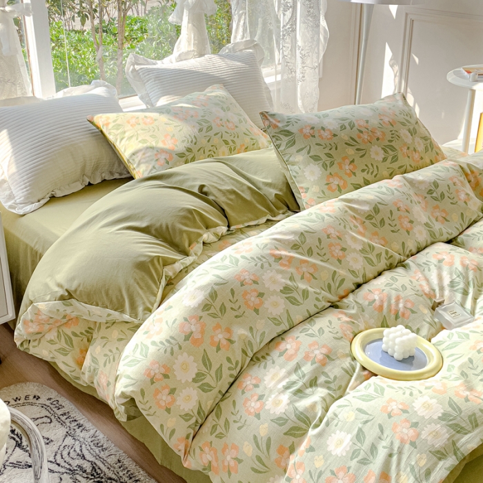 91家纺网 家纺一手货源 找家纺 宜家坊 2023新款法式风水洗棉麻四件套 细雨