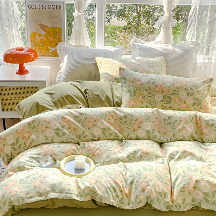 91家纺网 家纺一手货源 找家纺 宜家坊 2023新款法式风水洗棉麻四件套 细雨