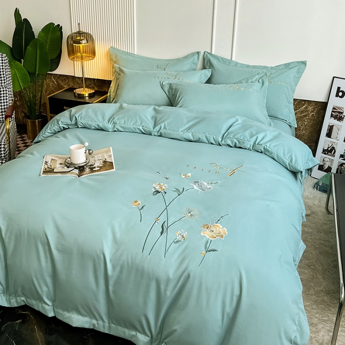 91家纺网 家纺一手货源 找家纺 （总）2023秋冬新款直播热卖长绒棉刺绣花边四件套-烟雨花都系列