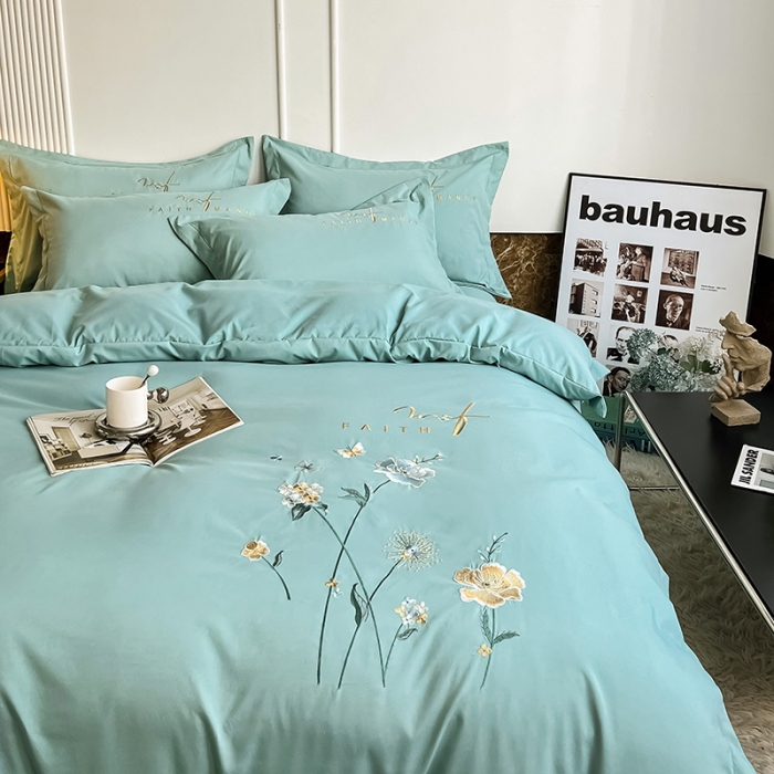 91家纺网 家纺一手货源 找家纺 2023秋冬新款直播热卖长绒棉刺绣花边四件套-烟雨花都系列 烟雨花都-梵星绿