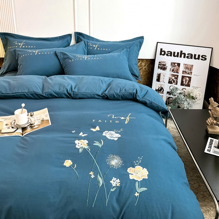 91家纺网 家纺一手货源 找家纺 2023秋冬新款直播热卖长绒棉刺绣花边四件套-烟雨花都系列 烟雨花都-钻石蓝