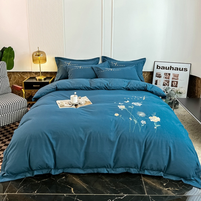 91家纺网 家纺一手货源 找家纺 2023秋冬新款直播热卖长绒棉刺绣花边四件套-烟雨花都系列 烟雨花都-钻石蓝