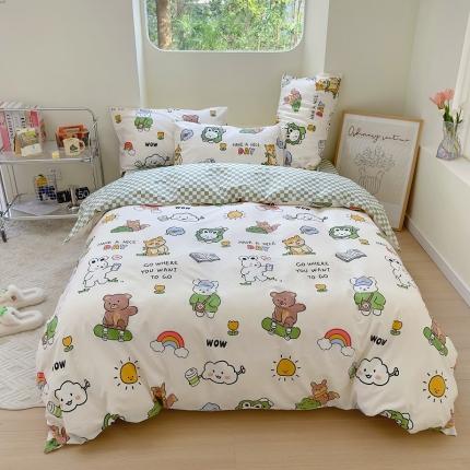 91家纺网 家纺一手货源 找家纺 宜家坊 2024新款12868全棉小清新四件套 滑板