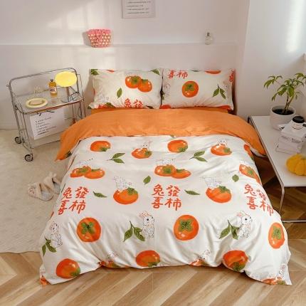 91家纺网 家纺一手货源 找家纺 宜家坊 2024新款12868全棉小清新四件套 兔发喜柿