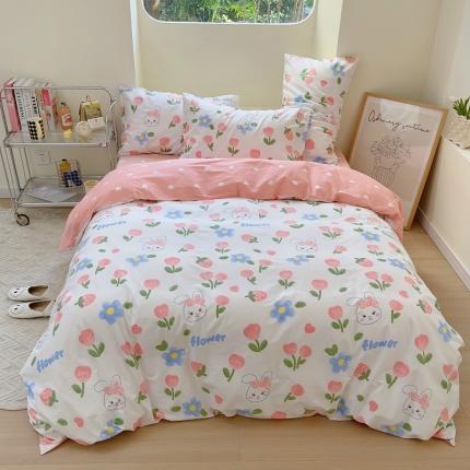 91家纺网 家纺一手货源 找家纺 宜家坊 2024新款12868全棉小清新四件套 兔花园