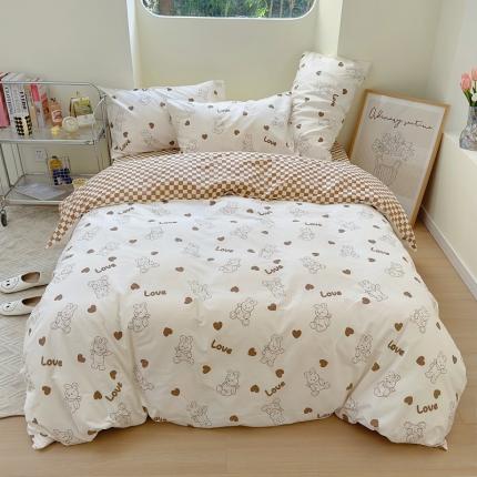 91家纺网 家纺一手货源 找家纺 宜家坊 2024新款12868全棉小清新四件套 玩偶兔