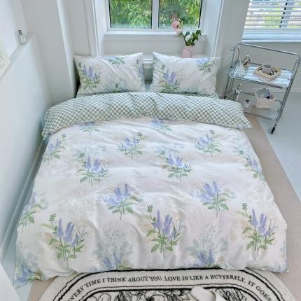 91家纺网 家纺一手货源 找家纺 宜家坊 2024新款12868全棉小清新四件套 薰衣草