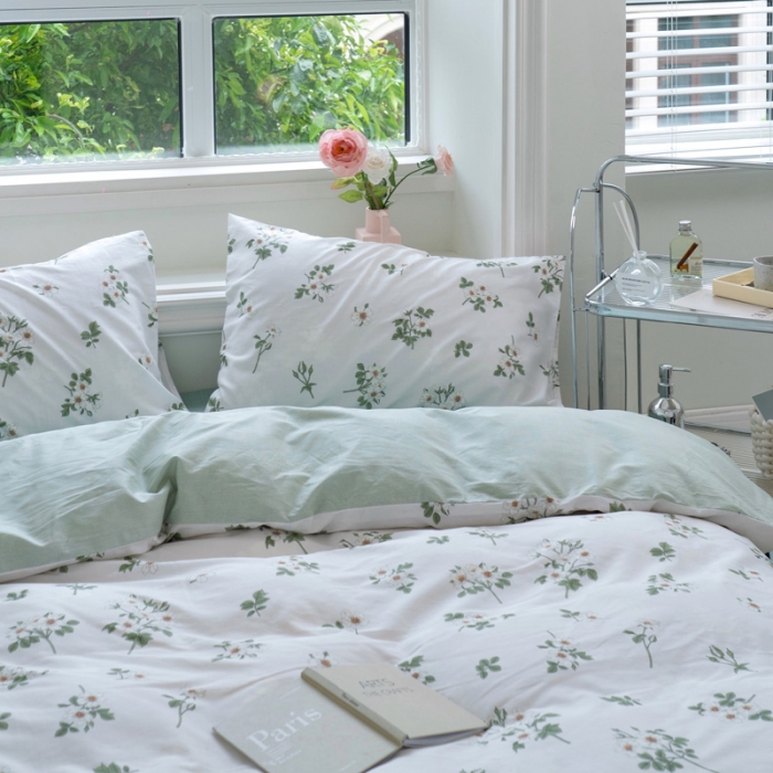 91家纺网 家纺一手货源 找家纺 宜家坊 2024新款12868全棉小清新四件套 茶花