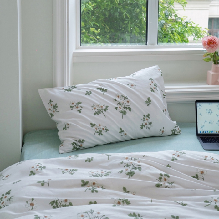 91家纺网 家纺一手货源 找家纺 宜家坊 2024新款12868全棉小清新四件套 茶花