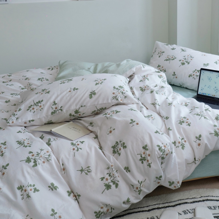 91家纺网 家纺一手货源 找家纺 宜家坊 2024新款12868全棉小清新四件套 茶花