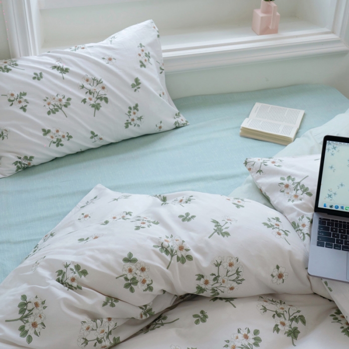 91家纺网 家纺一手货源 找家纺 宜家坊 2024新款12868全棉小清新四件套 茶花