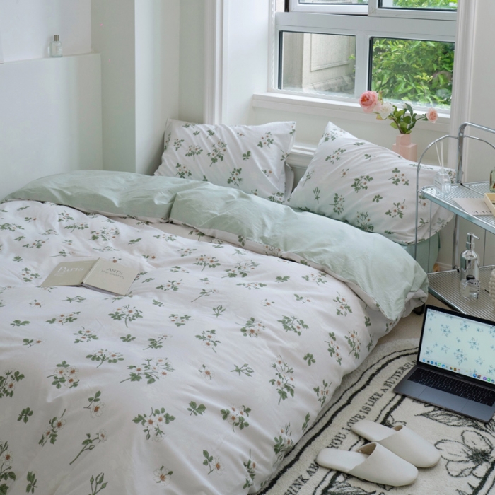 91家纺网 家纺一手货源 找家纺 宜家坊 2024新款12868全棉小清新四件套 茶花