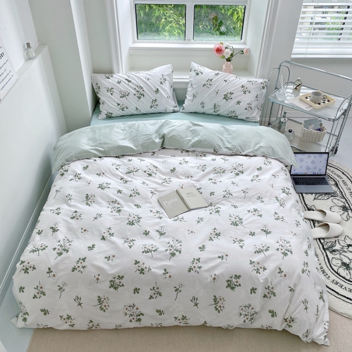 91家纺网 家纺一手货源 找家纺 宜家坊 2024新款12868全棉小清新四件套 茶花