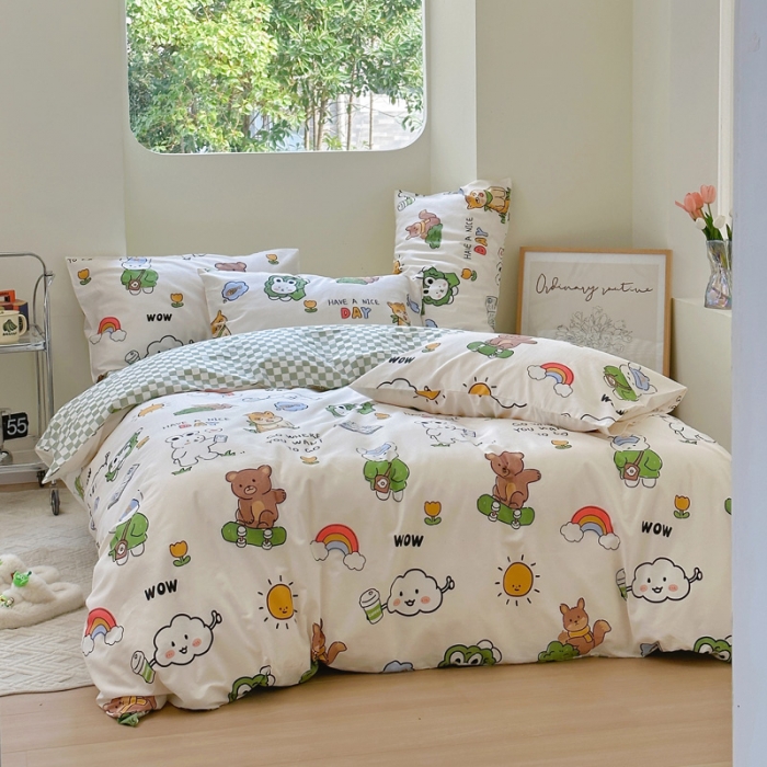 91家纺网 家纺一手货源 找家纺 宜家坊 2024新款12868全棉小清新四件套 滑板