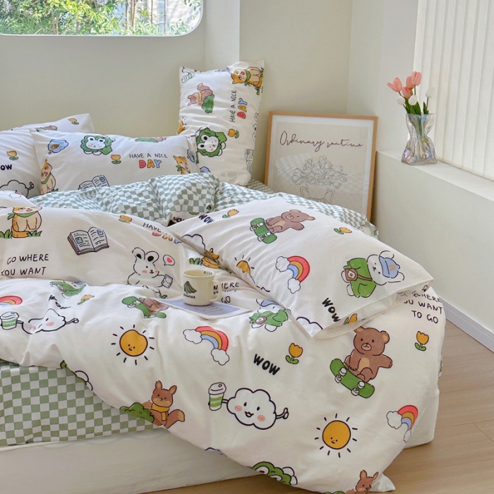 91家纺网 家纺一手货源 找家纺 宜家坊 2024新款12868全棉小清新四件套 滑板