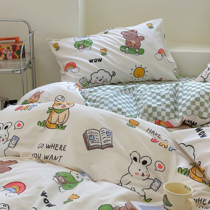 91家纺网 家纺一手货源 找家纺 宜家坊 2024新款12868全棉小清新四件套 滑板