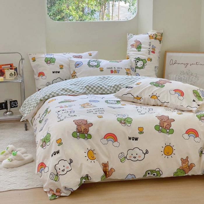 91家纺网 家纺一手货源 找家纺 宜家坊 2024新款12868全棉小清新四件套 滑板