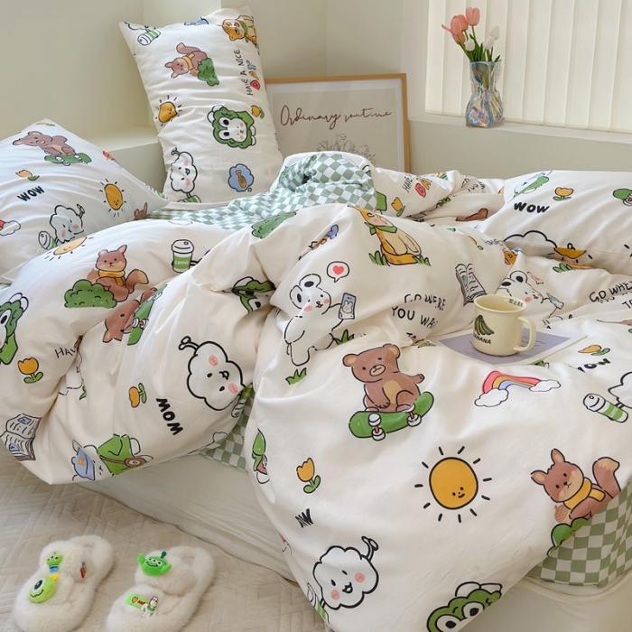 91家纺网 家纺一手货源 找家纺 宜家坊 2024新款12868全棉小清新四件套 滑板