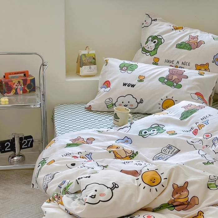 91家纺网 家纺一手货源 找家纺 宜家坊 2024新款12868全棉小清新四件套 滑板