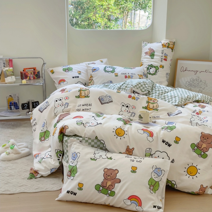 91家纺网 家纺一手货源 找家纺 宜家坊 2024新款12868全棉小清新四件套 滑板