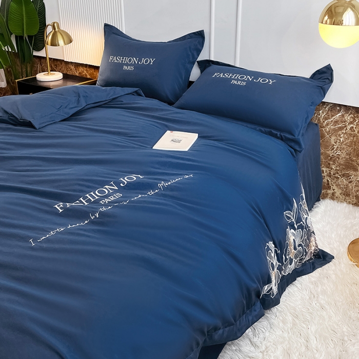 91家纺网 家纺一手货源 找家纺 2023秋冬新款直播热卖长绒棉刺绣花边四件套-繁星系列 繁星-钻石蓝