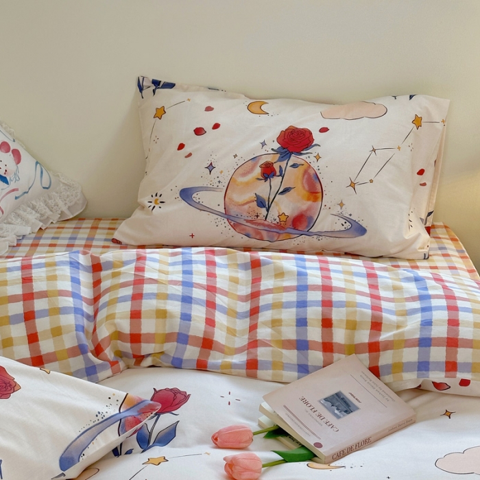 91家纺网 家纺一手货源 找家纺 宜家坊 2024新款12868全棉小清新四件套 玫瑰星球