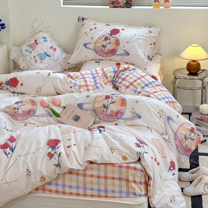 91家纺网 家纺一手货源 找家纺 宜家坊 2024新款12868全棉小清新四件套 玫瑰星球