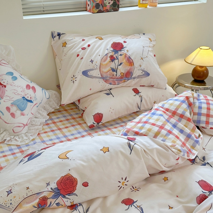 91家纺网 家纺一手货源 找家纺 宜家坊 2024新款12868全棉小清新四件套 玫瑰星球