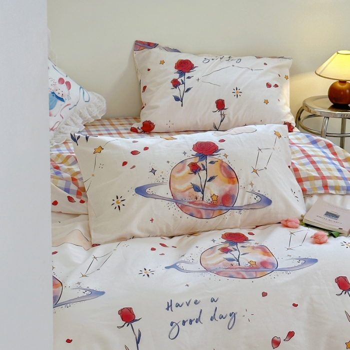 91家纺网 家纺一手货源 找家纺 宜家坊 2024新款12868全棉小清新四件套 玫瑰星球