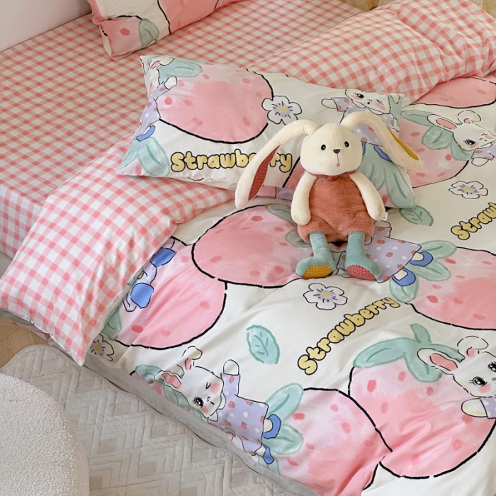 91家纺网 家纺一手货源 找家纺 宜家坊 2024新款12868全棉小清新四件套 莓莓兔