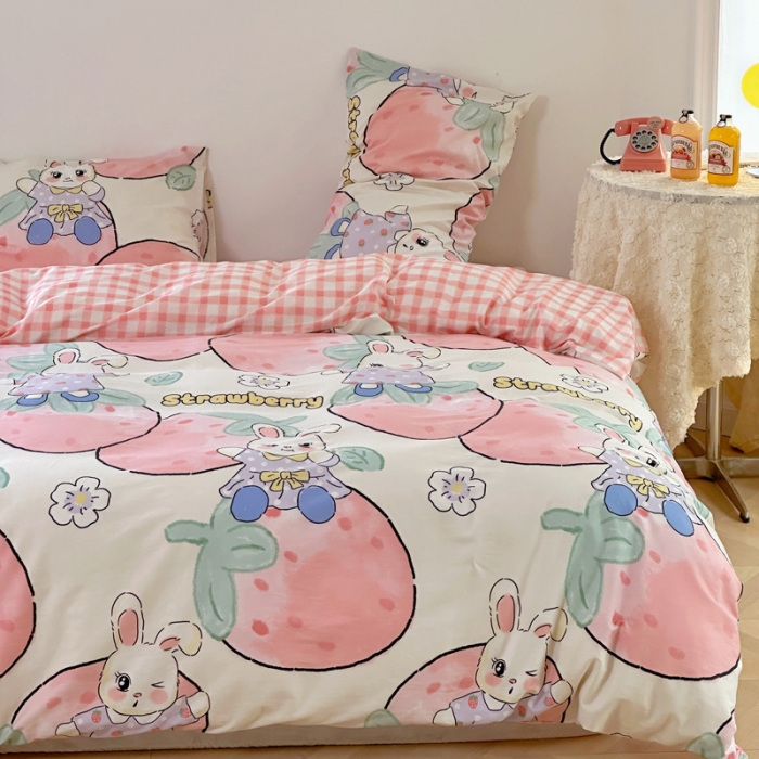 91家纺网 家纺一手货源 找家纺 宜家坊 2024新款12868全棉小清新四件套 莓莓兔