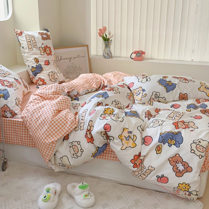 91家纺网 家纺一手货源 找家纺 宜家坊 2024新款12868全棉小清新四件套 梦甜