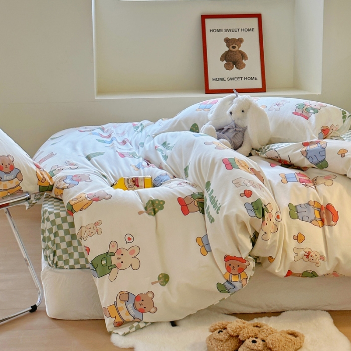 91家纺网 家纺一手货源 找家纺 宜家坊 2024新款12868全棉小清新四件套 童心