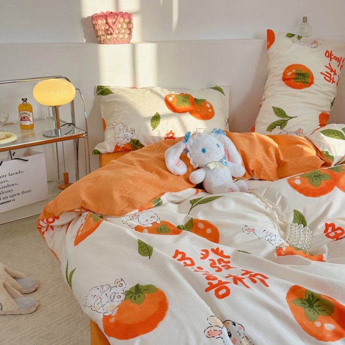 91家纺网 家纺一手货源 找家纺 宜家坊 2024新款12868全棉小清新四件套 兔发喜柿