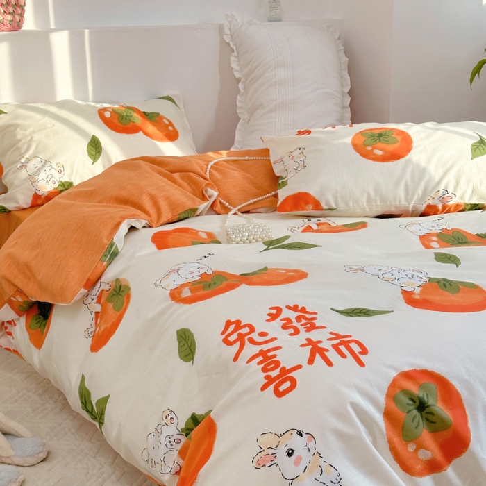 91家纺网 家纺一手货源 找家纺 宜家坊 2024新款12868全棉小清新四件套 兔发喜柿