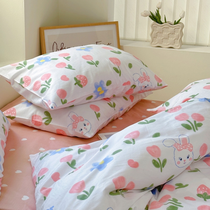 91家纺网 家纺一手货源 找家纺 宜家坊 2024新款12868全棉小清新四件套 兔花园