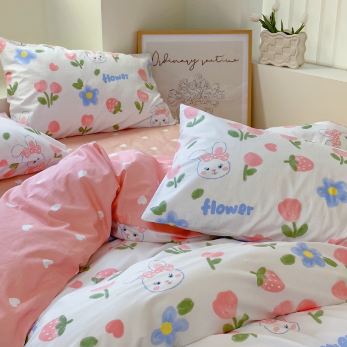 91家纺网 家纺一手货源 找家纺 宜家坊 2024新款12868全棉小清新四件套 兔花园