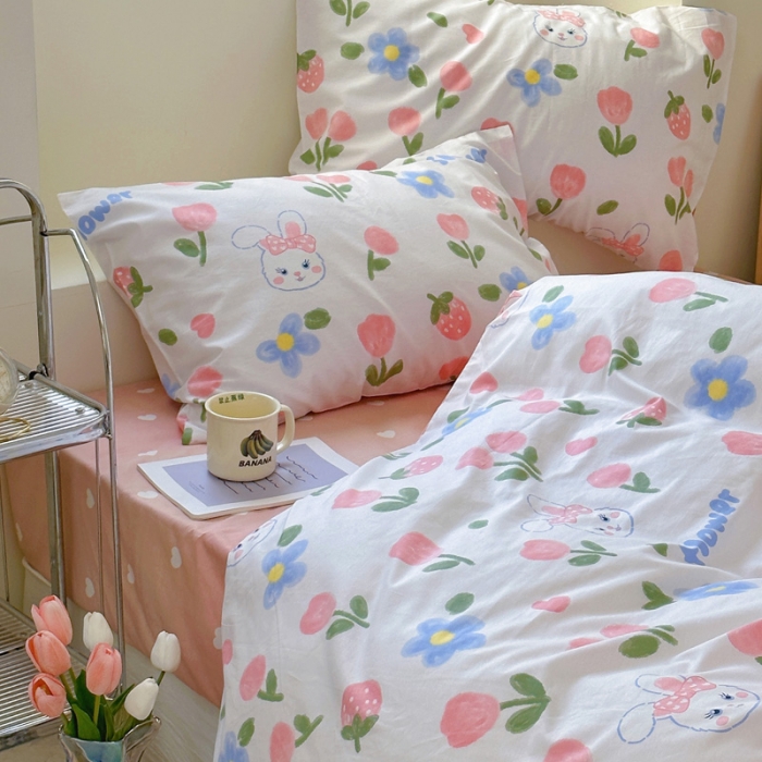 91家纺网 家纺一手货源 找家纺 宜家坊 2024新款12868全棉小清新四件套 兔花园