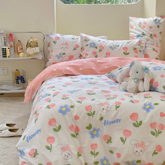 91家纺网 家纺一手货源 找家纺 宜家坊 2024新款12868全棉小清新四件套 兔花园