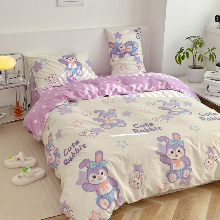 91家纺网 家纺一手货源 找家纺 宜家坊 2024新款12868全棉小清新四件套 兔兔寻星