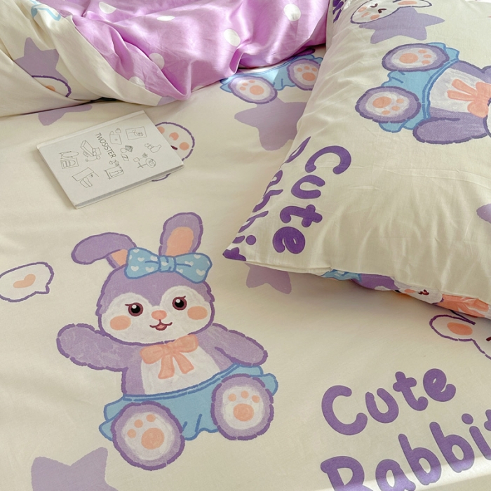 91家纺网 家纺一手货源 找家纺 宜家坊 2024新款12868全棉小清新四件套 兔兔寻星