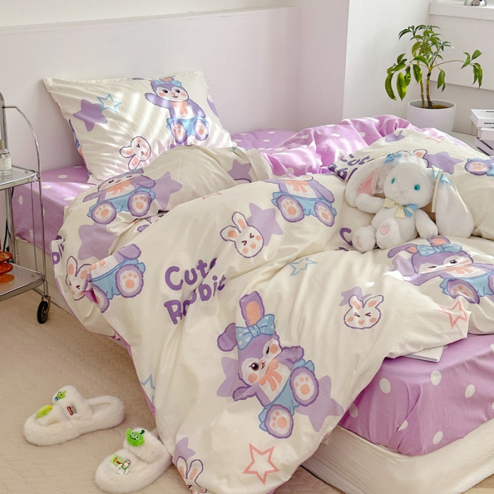 91家纺网 家纺一手货源 找家纺 宜家坊 2024新款12868全棉小清新四件套 兔兔寻星