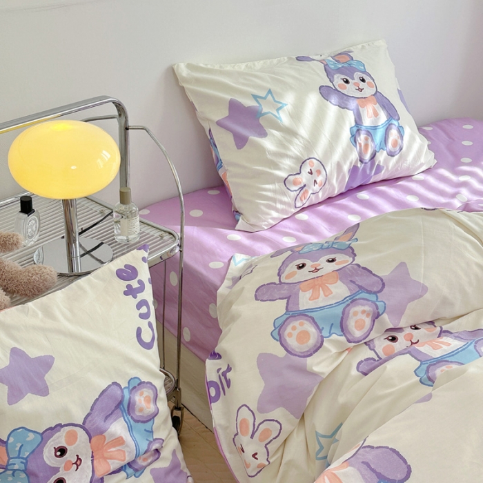 91家纺网 家纺一手货源 找家纺 宜家坊 2024新款12868全棉小清新四件套 兔兔寻星