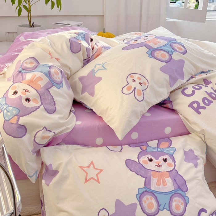 91家纺网 家纺一手货源 找家纺 宜家坊 2024新款12868全棉小清新四件套 兔兔寻星