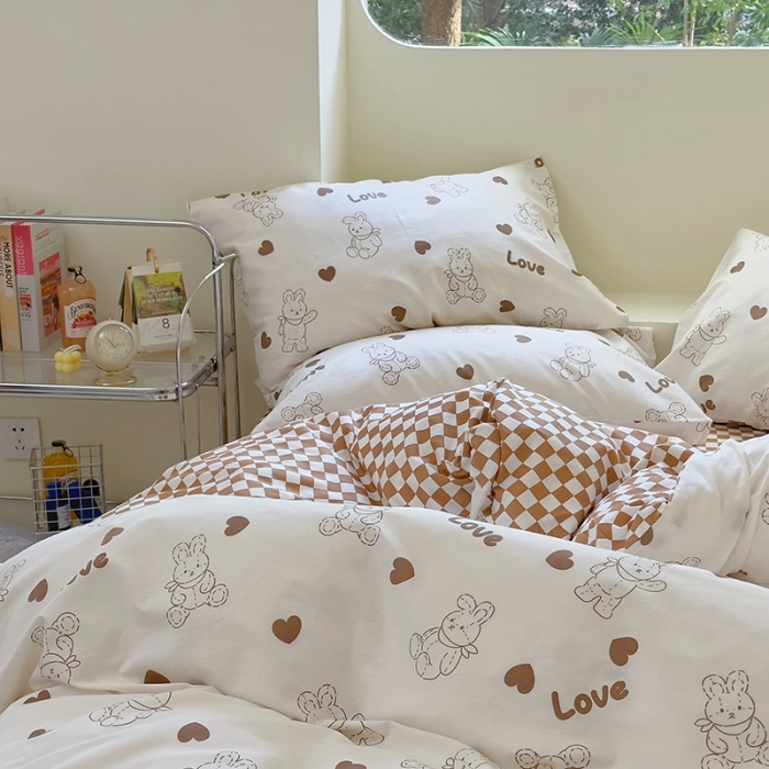 91家纺网 家纺一手货源 找家纺 宜家坊 2024新款12868全棉小清新四件套 玩偶兔