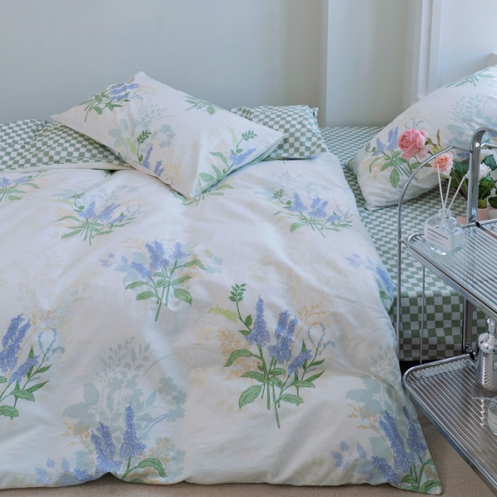 91家纺网 家纺一手货源 找家纺 宜家坊 2024新款12868全棉小清新四件套 薰衣草