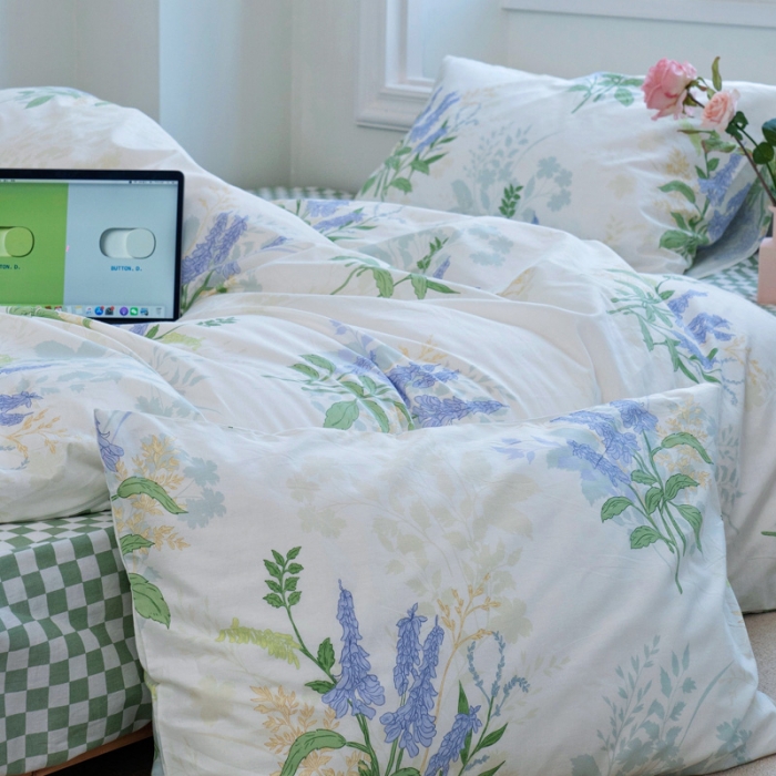 91家纺网 家纺一手货源 找家纺 宜家坊 2024新款12868全棉小清新四件套 薰衣草