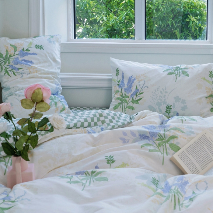 91家纺网 家纺一手货源 找家纺 宜家坊 2024新款12868全棉小清新四件套 薰衣草